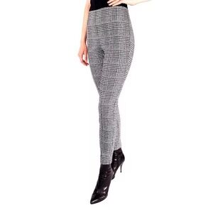 Soho Apparel Ltd Women Black White Glen Plaid Houndstooth Pull On Pants L NEW